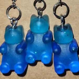 Blue glittery Bear necklace with earrings